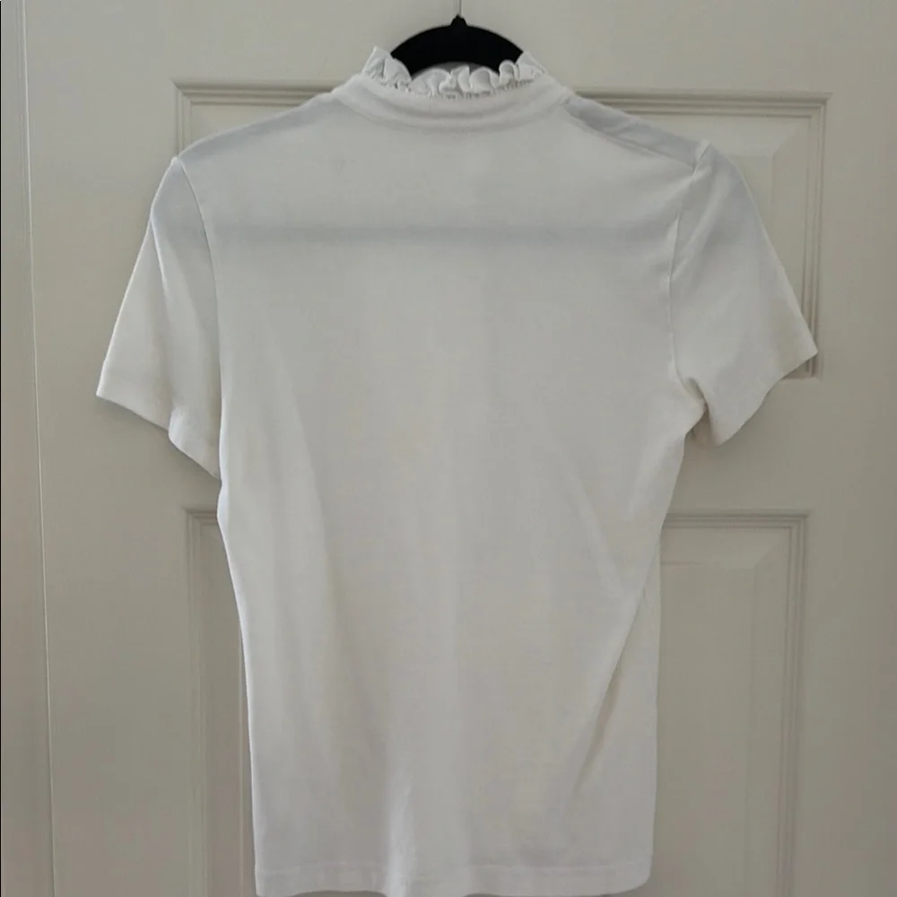 Tory Burch Sz. S White Ruffle Placket Short-Sleeve Top